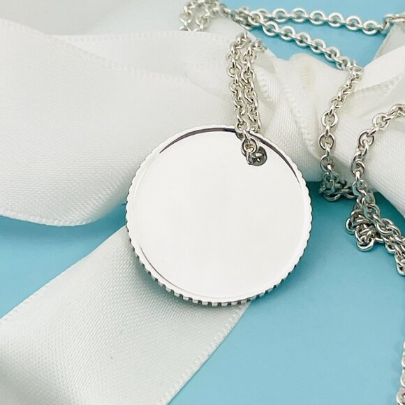 16" Tiffany Round Coin Edge Engravable Pendant on 1.5mm Link Chain Necklace - Picture 15 of 16